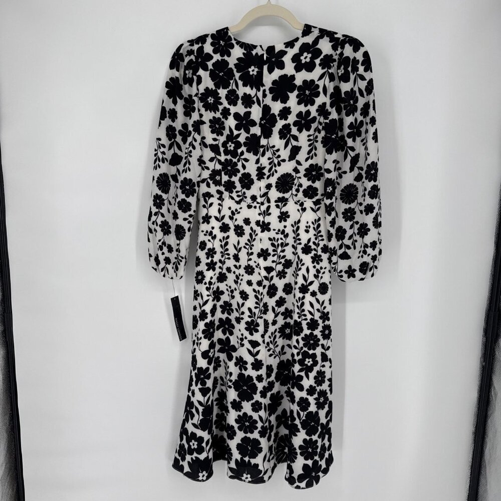 MAGGY LONDON Size 0 Black And White Floral Twist Front Midi Dress NWT - Picture 12 of 14